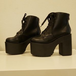 Cute Black Chunky Lace Up Platform Boots